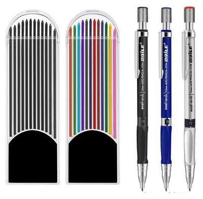 Image de Jeu de 3 crayons à papier de 2,0 mm, avec 2 cartouches de mines, pour le dessin et l'écriture