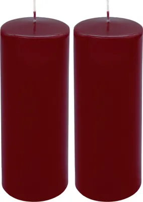 Produktbild von Laternen Kerze 21 x 7 cm bordeaux unparfümiert - 2er Set - XL Stumpenkerze mit 80 Stunden Brenndauer