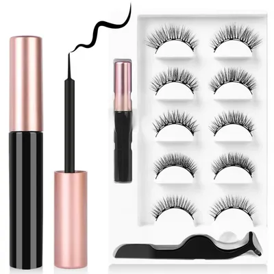 Produktbild von Magnetische Wimpern 5 Paar 3D Dicke Lange Künstliche Wimpern mit Eyeliner Zange Wasserdicht Wiederverwendbar