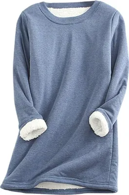 Produktbild von Damen-Fleece-Sweatshirts, Winter-gefütterter Pullover, Fleece-Wärmer-Tunika, langärmelig, Rundhals-Sweatshirts, Freizeit-Plüsch-verdicktes Langarm-Shirt