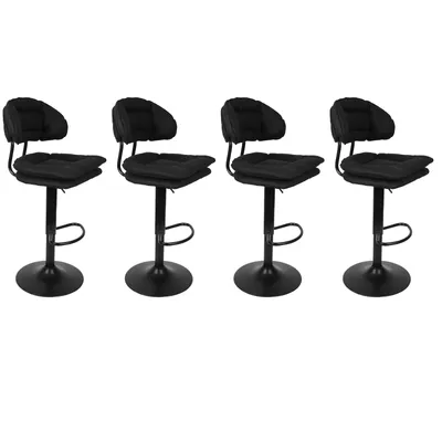 Produktbild von Barhocker 4er Set mit Rückenlehne Schwarz – Moderne Design Barstühle Metallgestell Polsterhocker für Küche Kücheninsel Wohnzimmer Theke