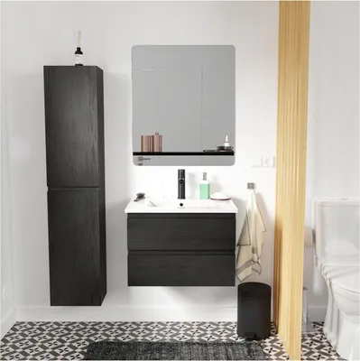 Image de Meuble simple vasque 60cm SORRENTOReproduction chêne +vasque+robinet+miroir+colonne