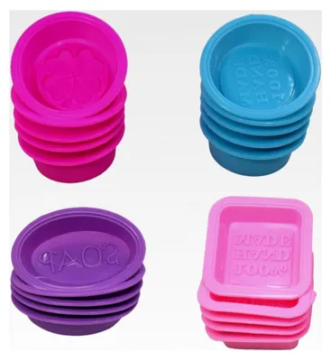 Produktbild von 20 Stück Silikonformen für Seife, quadratisch, rund und oval, weiche Backform für Cupcakes und Muffins, lebensmittelecht - Rosa, Blau, Rosenrot, Lila