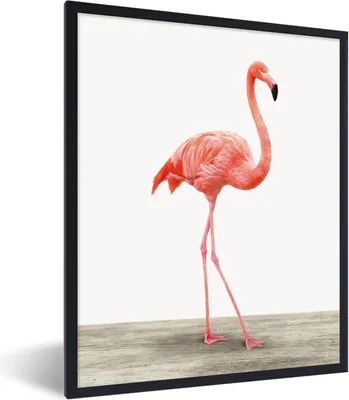 Produktbild von MuchoWow® Gerahmtes Poster Flamingo - Rosa - Vogel - Mädchen - Jungen - Kind 60x80 cm - Poster mit Schwarzem Bilderrahmen Wandposter Rahmen Foto Bilder - Premium - Wanddeko Wohnzimmer