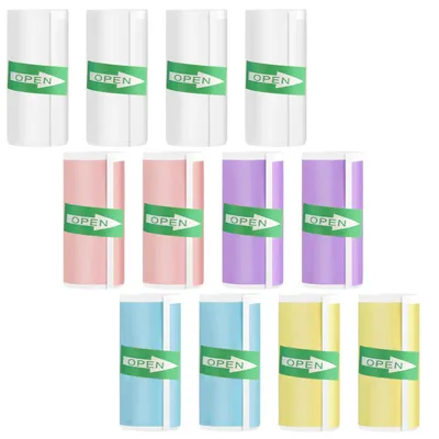 Productafbeelding van 12 rollen thermisch papier, zelfklevend, 5 gekleurde mini-printerstickers