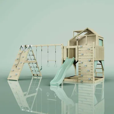 Produktbild von OutdoorToys Spielturm Oscar aus Holz in Grün Trapezschaukel