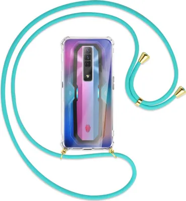 Produktbild von Handykette Backcover-Schutzhülle mit Band (Metall goldfarben) für ZTE nubia Red Magic 7 - türkis