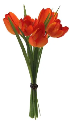 Produktbild von Kunstblume, Seidenblume MINI-TULPENBUND 23cm mit 7 Tulpen ORANGE