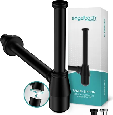 Produktbild von Engelbach Tassensiphon Universal für Waschbecken inkl. Gummimanschette - Schwarz