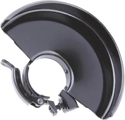A black metal guard with a clamp mechanism, likely for a power tool.