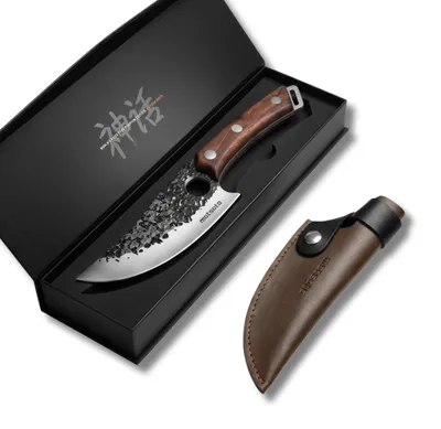 Kochmesser mit Lederscheide, japanisches RVS, 15,7 cm Klinge