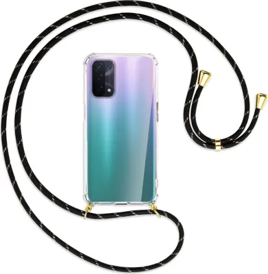 Produktbild von Handykette Backcover-Schutzhülle mit Band (Metall goldfarben) für Oppo A54 5G / A74 5G (CPH2197) - schwarz/gold