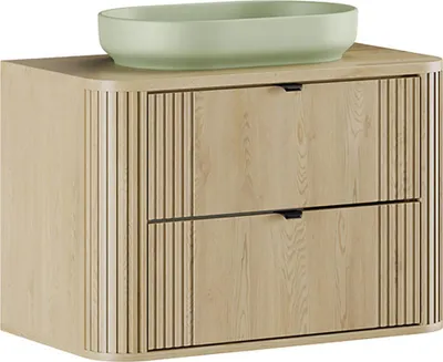 Produktbild von Badezimmer-Waschtisch 80 cm breit in Eiche, Rillen, mit Aufsatzwaschbecken - OLIVA-56