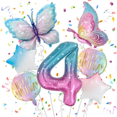 Productafbeelding van verjaardagsdecoratie set met schmetterlingsballons voor 4-jarigen