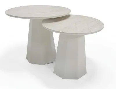 Produktbild von Designer Couchtisch Set 2x runde Tische Holz modern stilvolle Möbel Wohnzimmer
