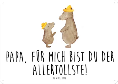Produktbild von Mr. & Mrs. Panda Schild Bären mit Hut DIN A4 - Weiß - Geschenk, Muttertag, Vatertag, Blechtafel, Retro Blechschild, Wandbild, Familie, Türschild, Family, Lieblingsmensch