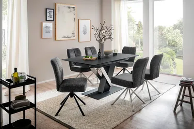 Produktbild von MASSARO Esstisch Tisch mit Säule 160 (210) cm Keramik Sicherheitsglas anthrazit