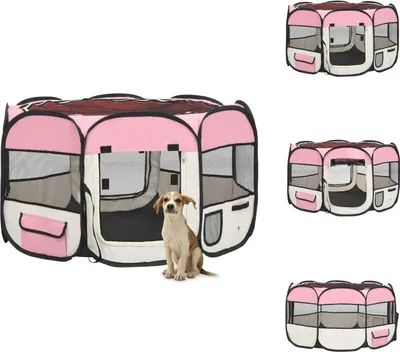 Produktbild von vidaXL Faltbarer Welpenlaufstall mit Tragetasche Rosa 110x110x58 cm -  Hundezwinger & -ausläufe