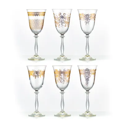 Produktbild von Weißweingläser Weinglas Royal verschiedenen Ornamenten Gold 250 ml 6er Set Kristallglas Bohemia Crystalex