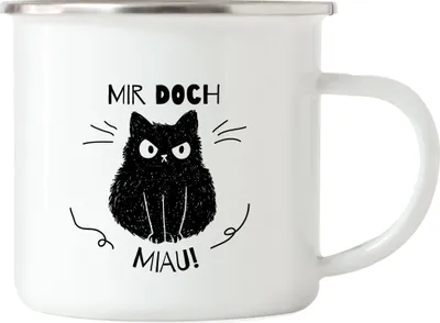 Produktbild von Mir Doch Miau Emaille Tasse mit Katzen und Herzen Motiv für Katzenliebhaber Katzenliebe Mieze Büsi