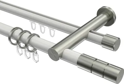 Produktbild von Interdeco Rundrohr-Innenlaufstange / Gardinenstange (Kombination) Weiß / Edelstahl-Optik, Typ Platon Elanto (Rillenzylinder), 20 mm Ø 2-läufig, 520 cm