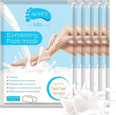 Image de Masque pour les pieds Exfoliant pour les pieds Soins des pieds Chaussettes anti-callosités Enlève-callosités Milk Soft, 5 paires