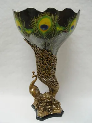 Immagine prodotto di Casa Padrino Vaso barocco in porcellana/ottone con disegno di pavone - H. 69,5 cm - Vaso