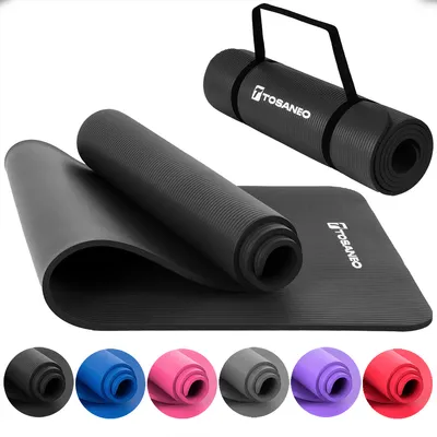 Produktbild von Fitnessmatte mit Tragegurt Schwarz 183x61x1cm Gymnastikmatte aus NBR Schaumstoff Rutschfeste Sport-Matte für Pilates Workout und Meditation Yogamatte