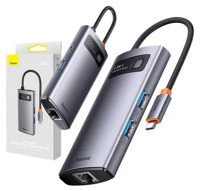 Produktbild von Baseus Metal Gleam 4in1 Hub, USB-C zu 3x USB 3.1 + USB-C PD + Ethernet RJ45