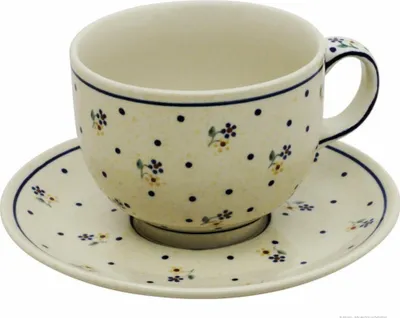 Produktbild von Original Bunzlauer Keramik große 500 ml Milchkaffeetasse Ø12 cm mit Unterschale Ø19,5 cm im Design 111