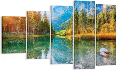 Produktbild von Bild auf Leinwand - Leinwandbild - 5 Teile - Landschaft Berge Morgendämmerung - 100x60cm - Wand Bild - Wanddeko - Wandbilder - Leinwanddruck - Bilder - Wanddekoration - Leinwand bilder - EG100x60-4456