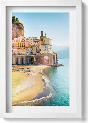 Produktbild von Meeresfront mit Strand und Meer Italien– Wandbild mit Rahmen – Gerahmtes Bild  – Wanddekoration – 20x30 cm – Weiß