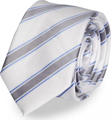 Produktbild von Fabio Farini - 1 Stück gestreifte Herren Krawatte - Tie mit Streifen in 6cm oder 8cm Breite Schmal (6cm), Weiß/Grau/Blau