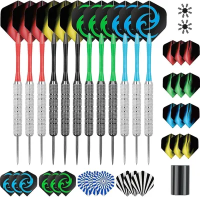 Produktbild von CareGames Dartpfeile Metallspitze 12 Stück Steeldarts 24 Flights+2 Protector