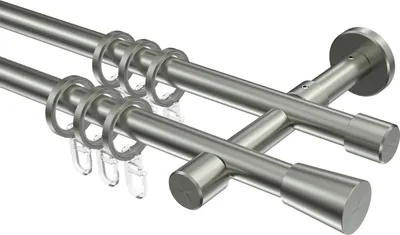 Produktbild von Interdeco Gardinenstange / Vorhangstange Edelstahl-Optik, Typ Sinux Carelli (Konus), 16 mm Ø 2-läufig, 480 cm