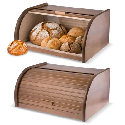 Obrázok produktu pre Drevený zásobník na chlieb KADAX "Eremo", nádoba na chlieb, box na chlieb s prednou klapkou, rolovací zásobník na chlieb, 39 cm, svetlohnedý