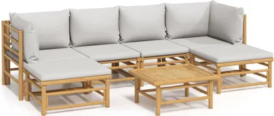 Produktbild von 7-tlg. Garten-Lounge-Set mit Hellgrauen Kissen Bambus