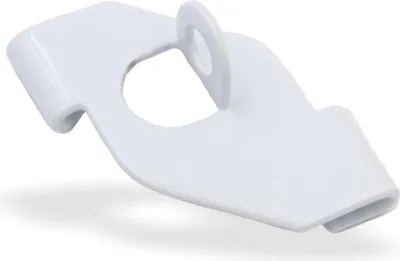 A white plastic ceiling clip with a loop, designed for mounting Odenwald ceilings.