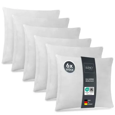 Produktbild von LILENO HOME 6er Set Kissenfüllung 65x65 cm - 40°C waschbares Innenkissen geeignet für Allergiker - Polyester Kisseninlet als Couchkissen, Sofa Kissen, Cocktailkissen und Kopfkissen