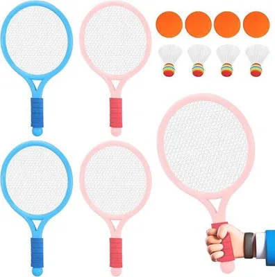 Productafbeelding van Tennisracketset voor Kinderen met 4 Rackets, Badminton en Tennisballen - Ideaal voor Outdoor en Indoor Spelplezier