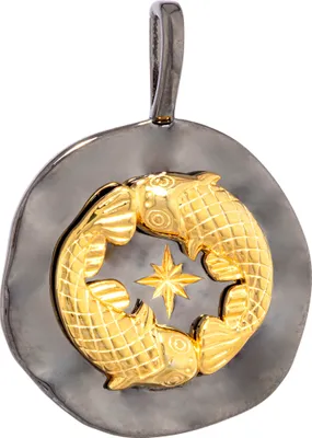 Produktbild von NKlaus 17mm Kettenanhänger Sternzeichen Fische 925 Silber Zodiac schwarz gold Amulett 13983