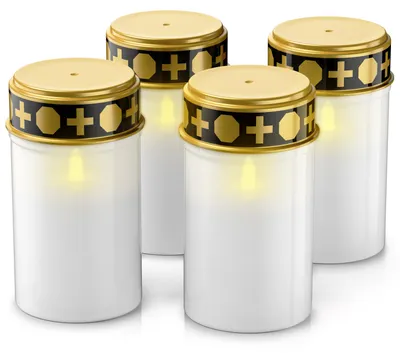 Image de Bearware, ensemble de 4 bougies LED pour cimetière, fonctionnant sur piles, avec effet de flamme vacillante et lumière blanc chaud (3000 K), autonomie d'environ 4 mois par jeu de piles, résistantes aux intempéries, pour cimetière, 4 pièces, blanches
