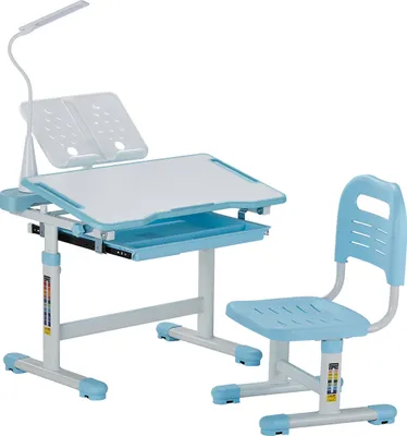 Obrázek produktu pro VEVOR stolní set Dětská židle k psacímu stolu Výškově nastavitelná (53-71 cm) Nosnost (100 kg) Sklon 0-40° Stolní deska Vhodná do ložnice Modrá barva