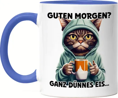 Produktbild von Guten morgen? Ganz dünnes Eis Tasse Blau Langschläfer Morgenmuffel Witzig Kaffee