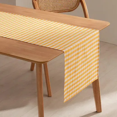 Immagine prodotto di GAMUSI VICHY, tovaglia da tavolo resistente alle macchie, tessuto in cotone, effetto velluto – 45 x 170 cm – Giallo