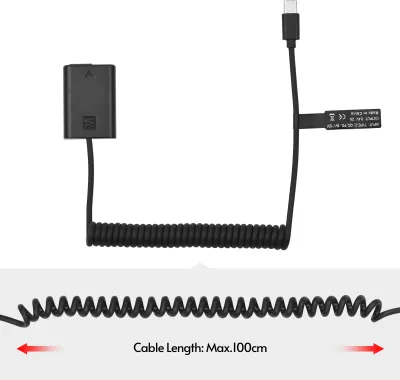 Obrázek produktu pro Andoer NP-FW50 Dummy baterie USB-C spojovací adaptér s USB typu C kabelem s pružným konektorem Náhrada za Sony Alpha A5000 A5100 A6000 A6300 A6400 A6500 A7II A7RII A7SII A7 A7S A7R RX10 II III IV NEX