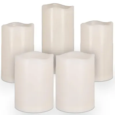 Produktbild von LED Kerzen Set 5er Set 3 Gößen Outdoor Kunststoff Echtwachsoptik warmweiß IP44 Flackerfunktion Timerfunktion batteriebetrieben
