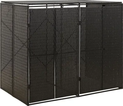Produktbild von Praktischen Mülltonnenbox für 2 Tonnen Schwarz 140x80x117 cm Poly Rattan |Mülltonnenboxen 7756101