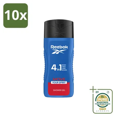 Image de 10 flacons de gel douche Reebok Move Your Spirit 4-en-1 - 400 ml - Pack économique - 10 pièces
