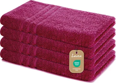 Produktbild von Lavea® 4er Set Handtuch 50x100 cm – Saugstarke und Weiche Handtücher aus 100% Baumwolle, Frottierserie Elena – Bordeaux